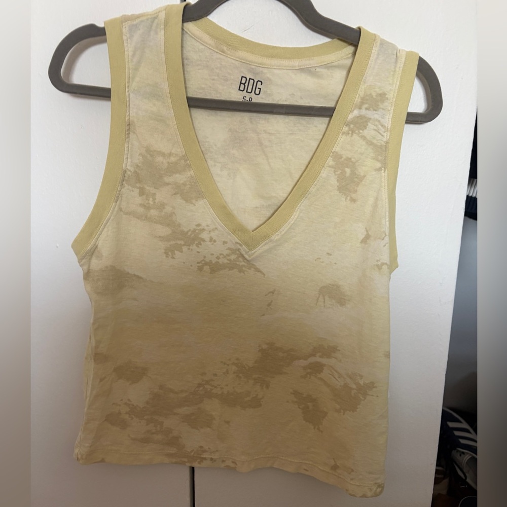 Urban Outfitters BDG Pale Yellow Tie-Dye V-Neck Tank